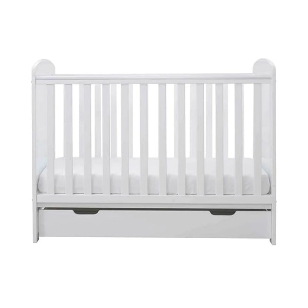 Ickle Bubba Coleby Mini Cot Bed & Under Drawer White - Premium Sprung Mattress