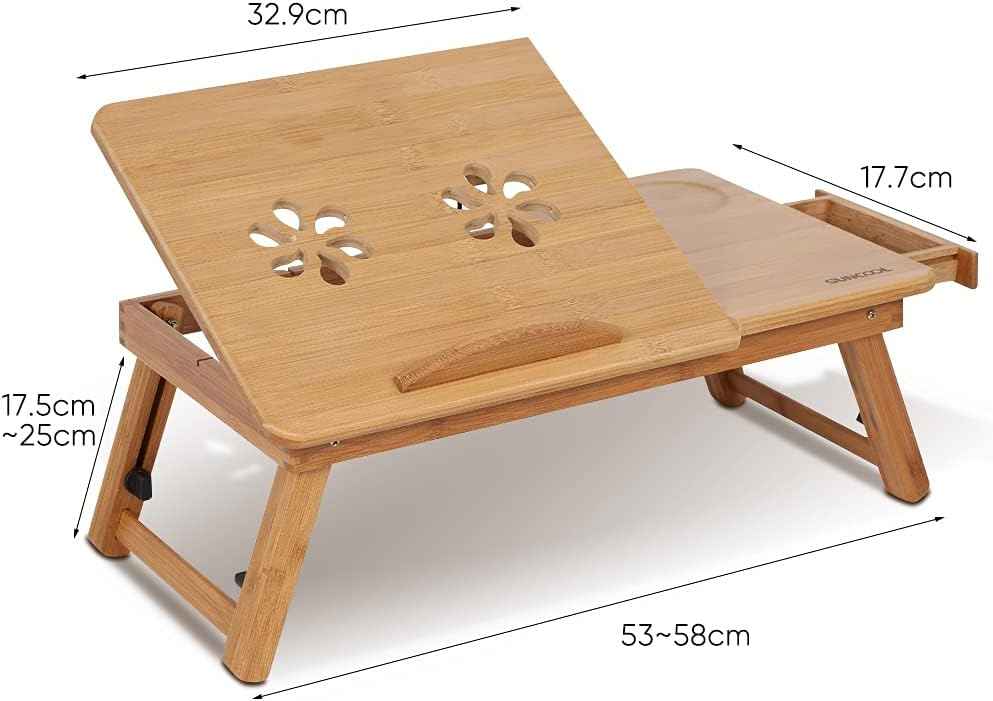 Bamboo Folding Laptop Desk – Adjustable Bed Tray with Drawer, Cup Slot & Vent