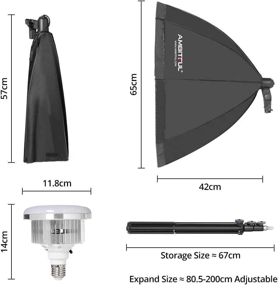 AMBITFUL 2X 65cm Softbox Lighting Kit 50W Bi-Color LED with Tripods for Video