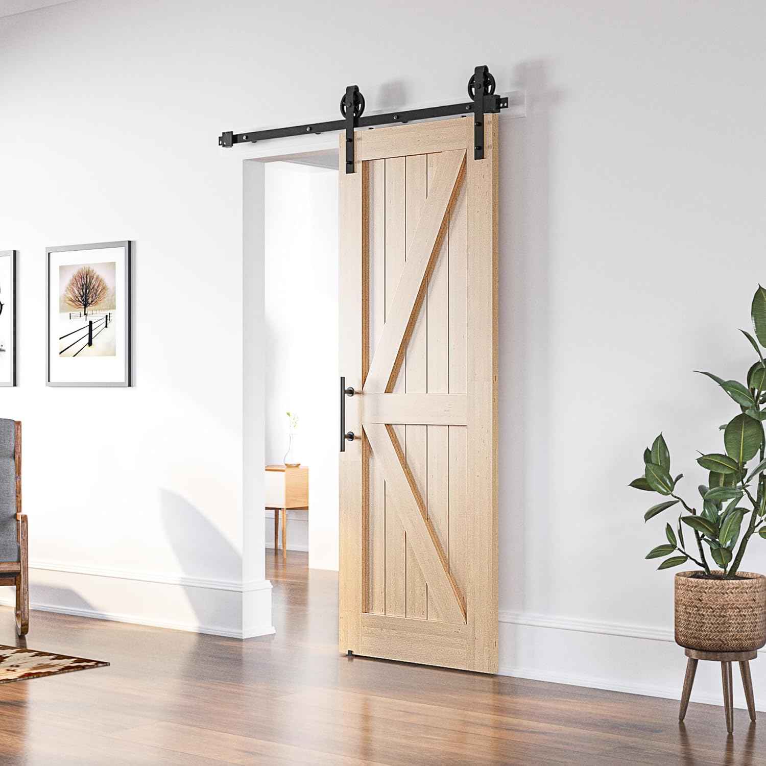 6FT Sliding Barn Door Kit Heavy Duty Single Wood Door Track Black SANKEYTEW