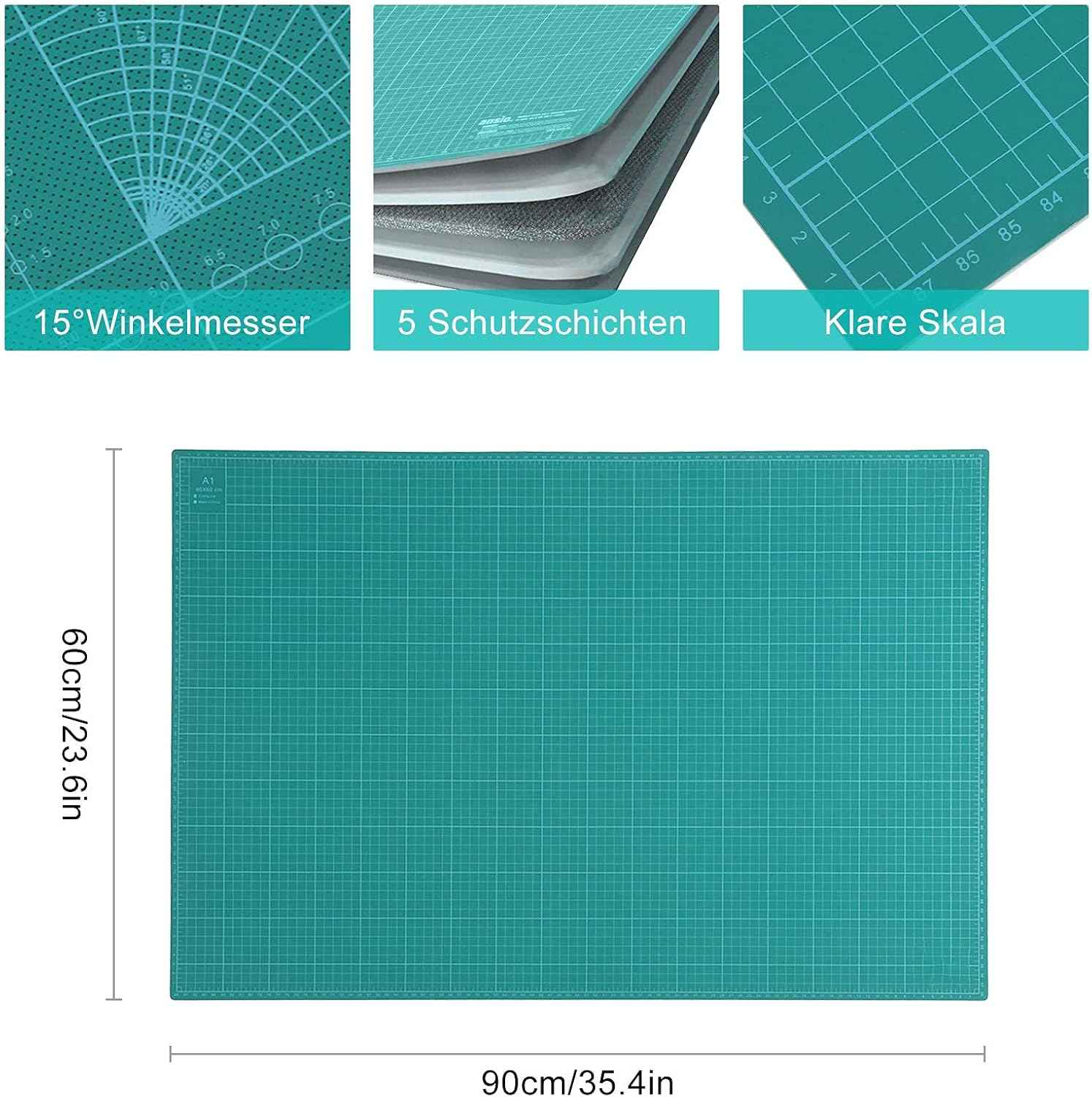 A1 PVC Cutting Mat 60x90cm – 5-Ply Self-Healing Desk Pad, Double-Sided, Green