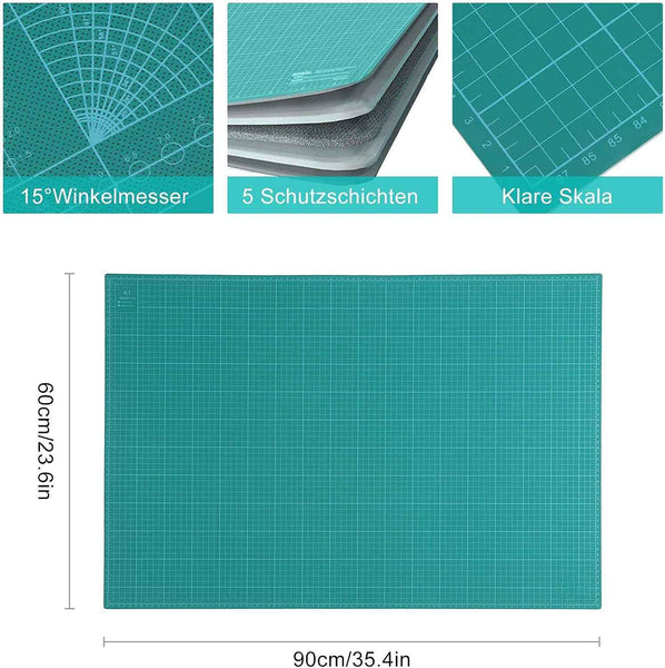 A1 PVC Cutting Mat 60x90cm – 5-Ply Self-Healing Desk Pad, Double-Sided, Green