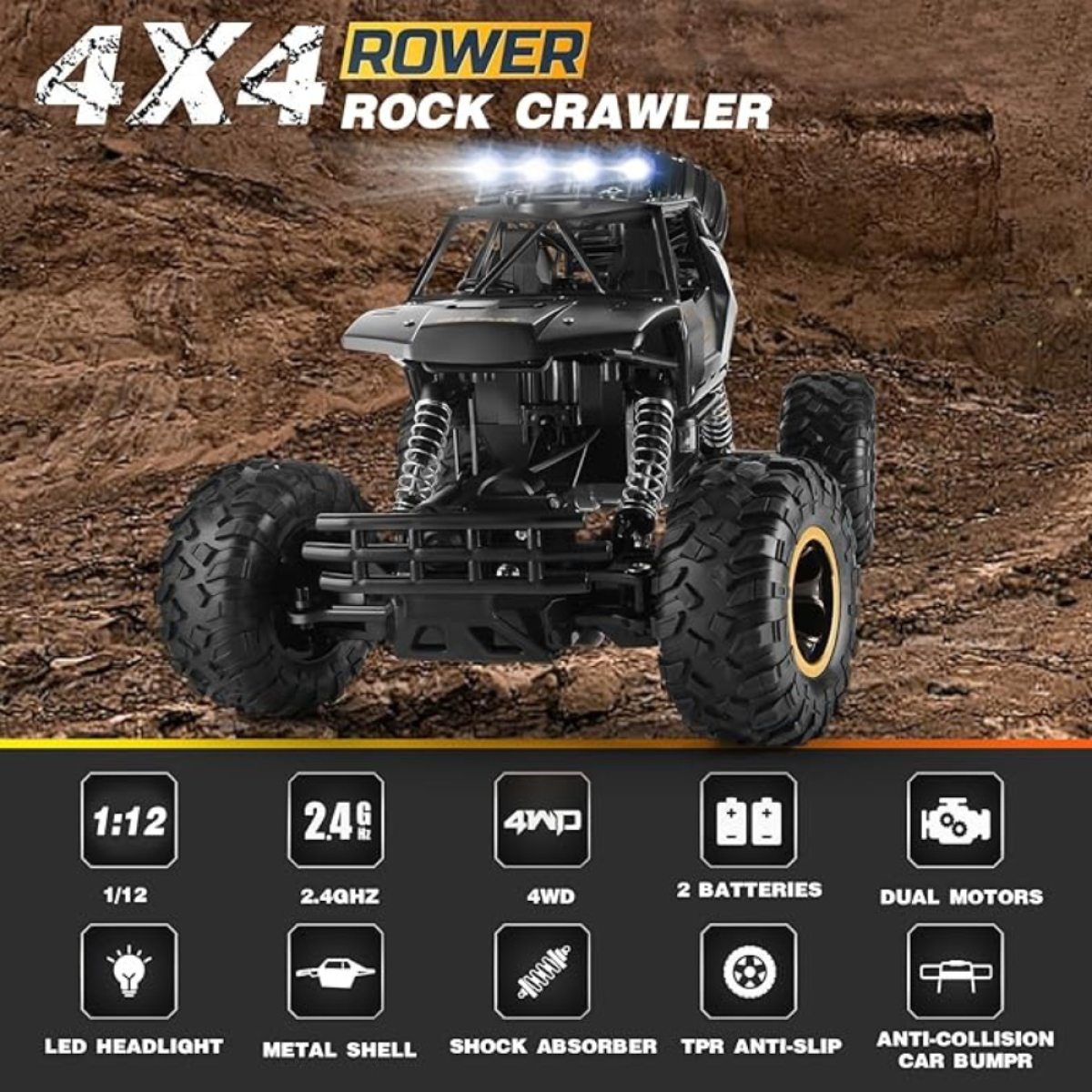 2025 NEW 4DRC 1:12 Rock Crawler Rechargeable Off Road Truck 4WD , Metal Shell LED Headlights RC Remote Control Off Road Car Truck