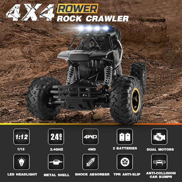 2025 NEW 4DRC 1:12 Rock Crawler Rechargeable Off Road Truck 4WD , Metal Shell LED Headlights RC Remote Control Off Road Car Truck