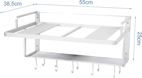 Wall Mounted Microwave Rack – 2-Tier Aluminum Shelf with Guard Rail 21.6in