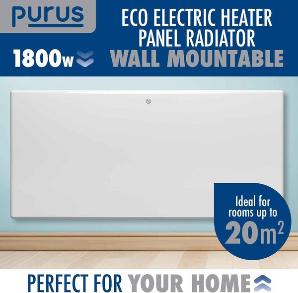 1800W White Electric Radiator Heater with Thermostat Wall Mounted Purus