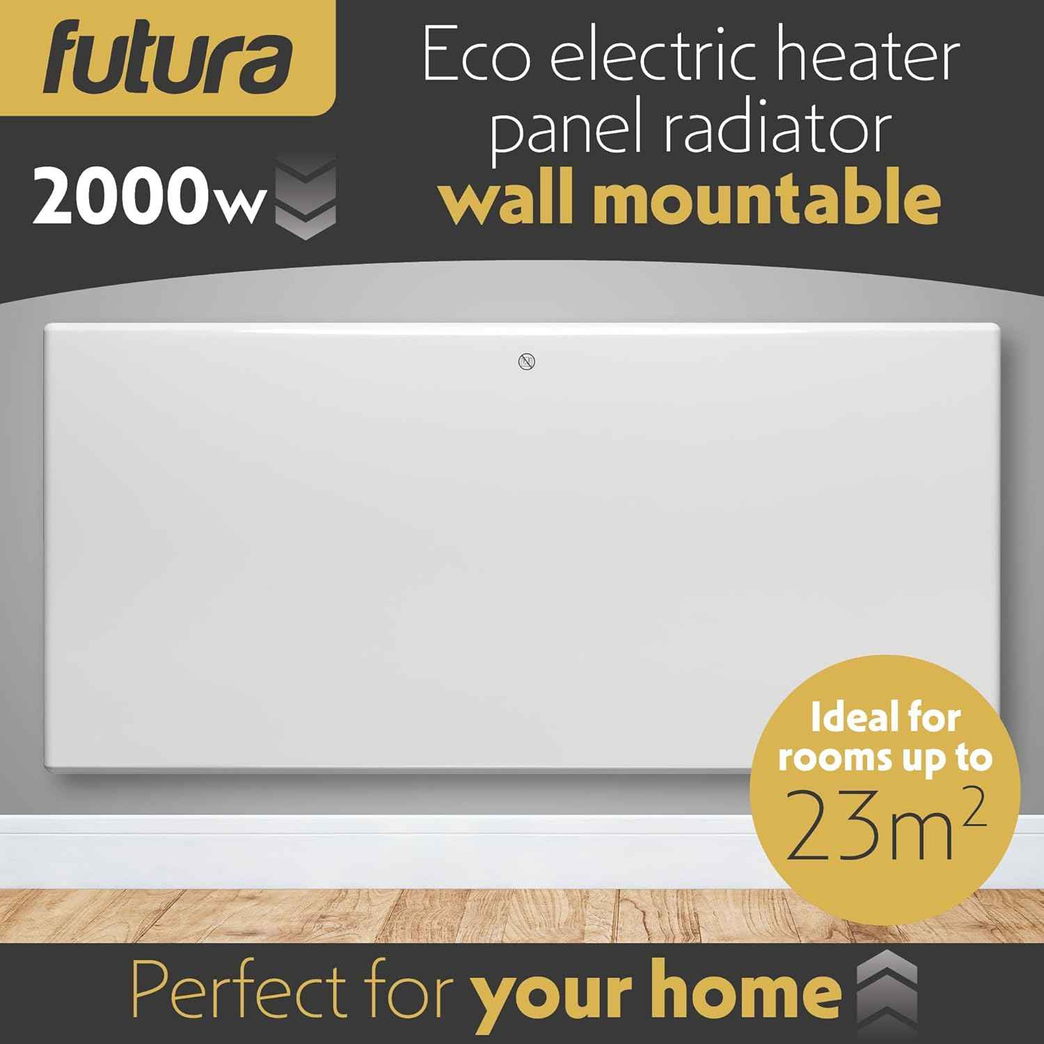 2000W White Electric Radiator Heater with Thermostat Wall Mounted Futura