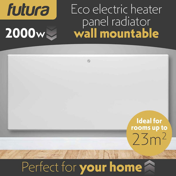 2000W White Electric Radiator Heater with Thermostat Wall Mounted Futura