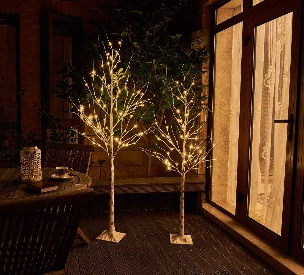 2PCS White Twig Tree Set 6FT & 5FT Birch Trees Warm White LED Lights EAMBRITE