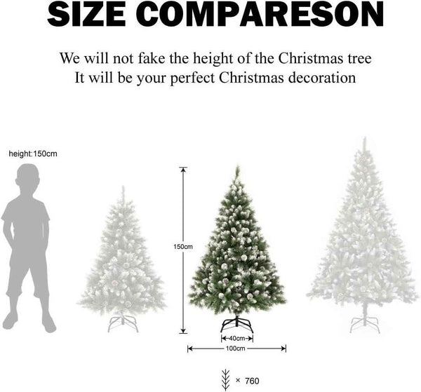 Artificial Christmas Tree 5FT Fold Out with Snow Pine Cones Indoor GIGALUMI