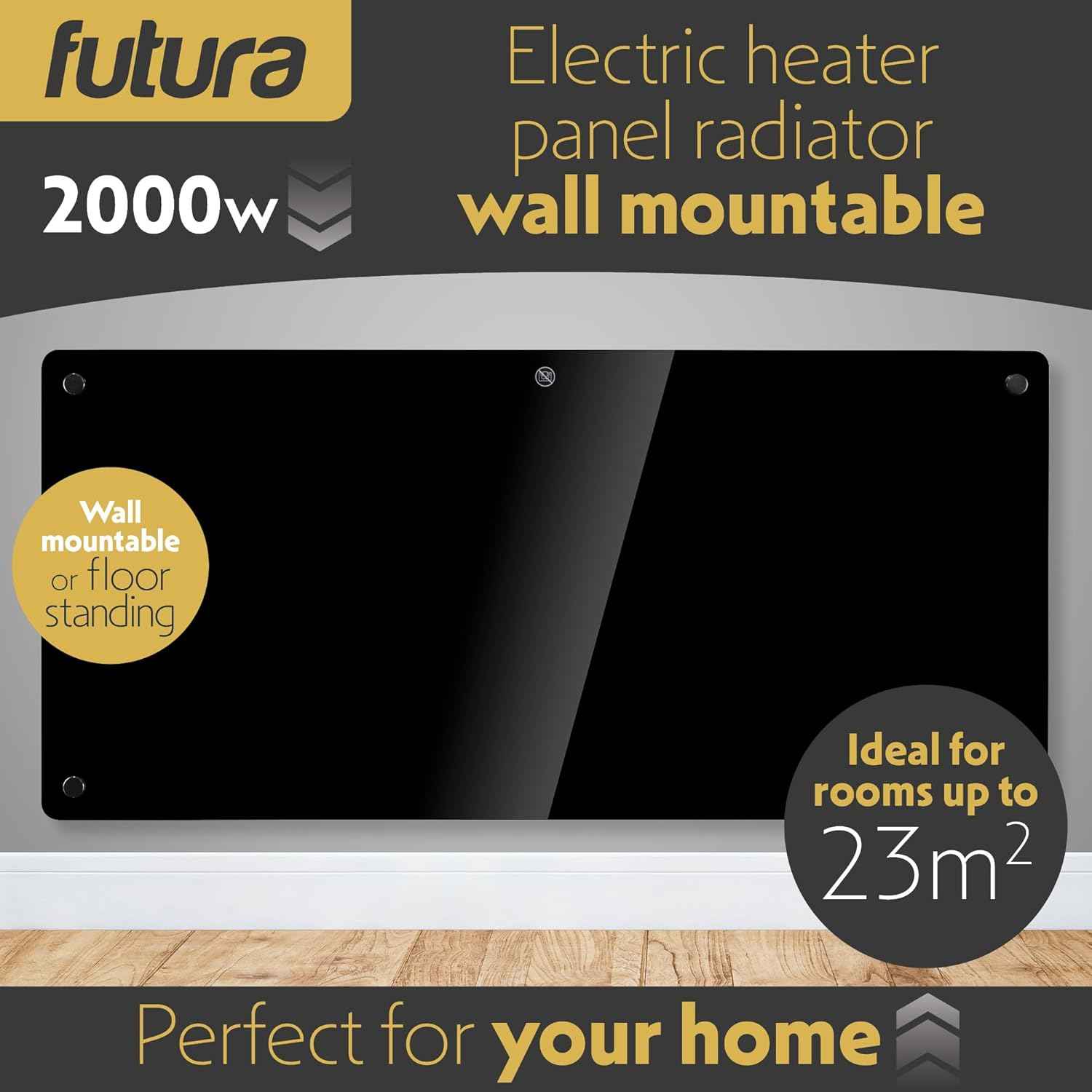 2000W Black Glass WIFI Smart Electric Radiator Heater with Thermostat Futura
