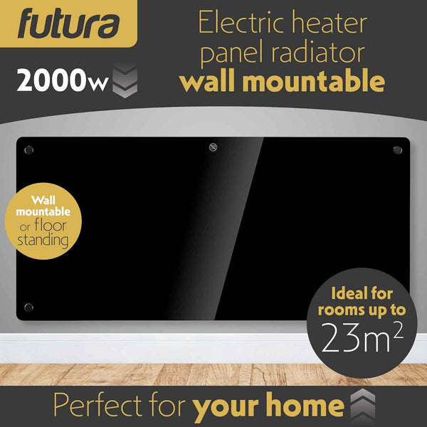 2000W Black Glass WIFI Smart Electric Radiator Heater with Thermostat Futura