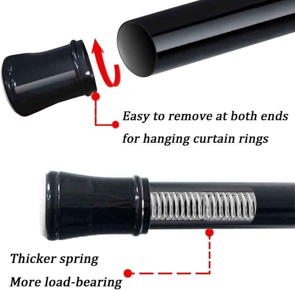 2PCS Extendable Curtain Rods Black Telescopic Spring, 70.5-120CM