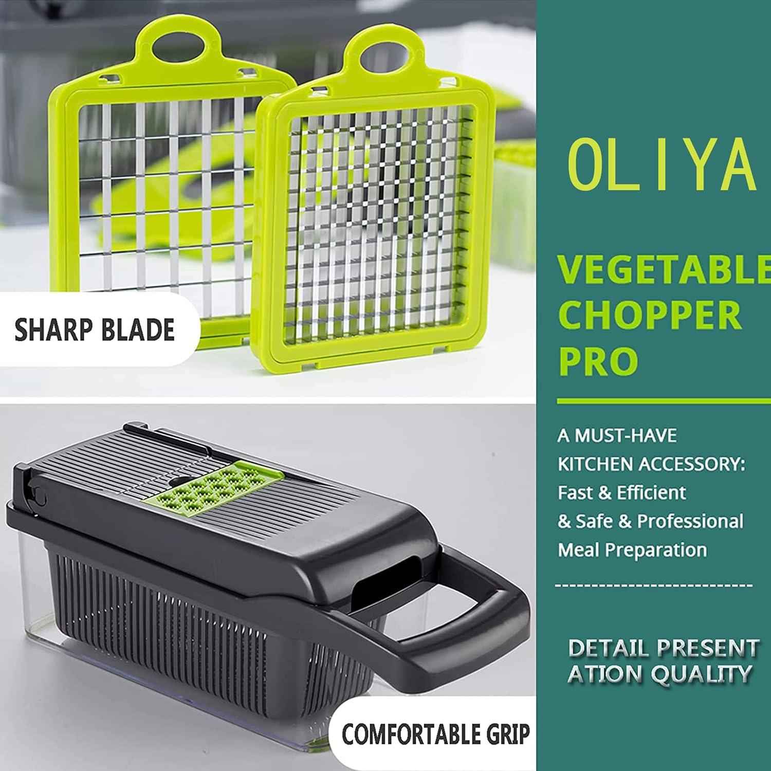 12 in 1 Vegetable Chopper Onion Slicer with Container 6 Steel Blades OLIYA