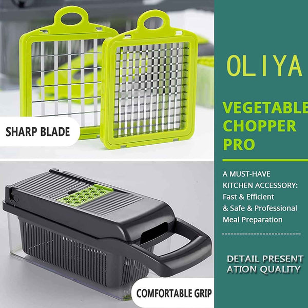 12 in 1 Vegetable Chopper Onion Slicer with Container 6 Steel Blades OLIYA