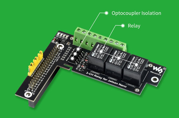 3-Ch Relay Expansion Board Designed For Jetson Nano, Optocoupler Isolation