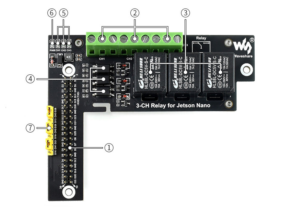 3-Ch Relay Expansion Board Designed For Jetson Nano, Optocoupler Isolation