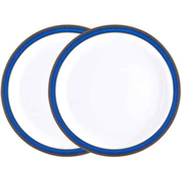 Denby - Imperial Blue Dinner Plates Set of 2 - Dishwasher Microwave Safe Crockery 26.5cm - Blue, White Ceramic Stoneware Tableware - Chip & Crack Resistant Large Plates