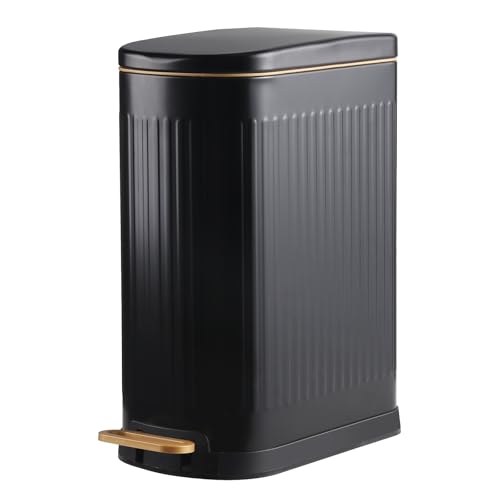 ELPHECO Slim Bathroom Trash Can Foot-Operated Stainless Steel Garbage Can with Soft Close Lid Step Trash Bin with Removable Inner Bucket for Bedroom, Office, Kitchen (Matt Black, 3.5 Gallons)