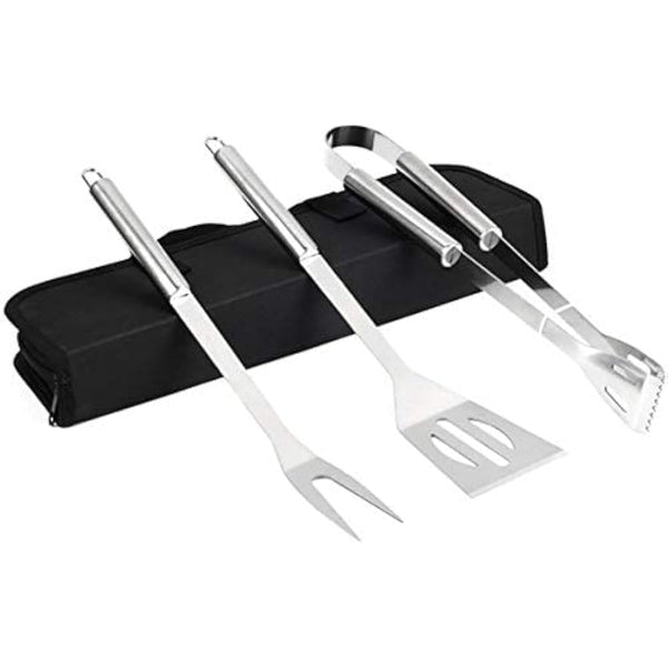 GQC 3PCS BBQ Grill Tool Set, Stainless Steel Barbecue Grilling Utensils Kit with Carry Bag, Spatula, Tongs and Fork BBQ Tool Accessories for BBQ Cooking Outdoor Camping…