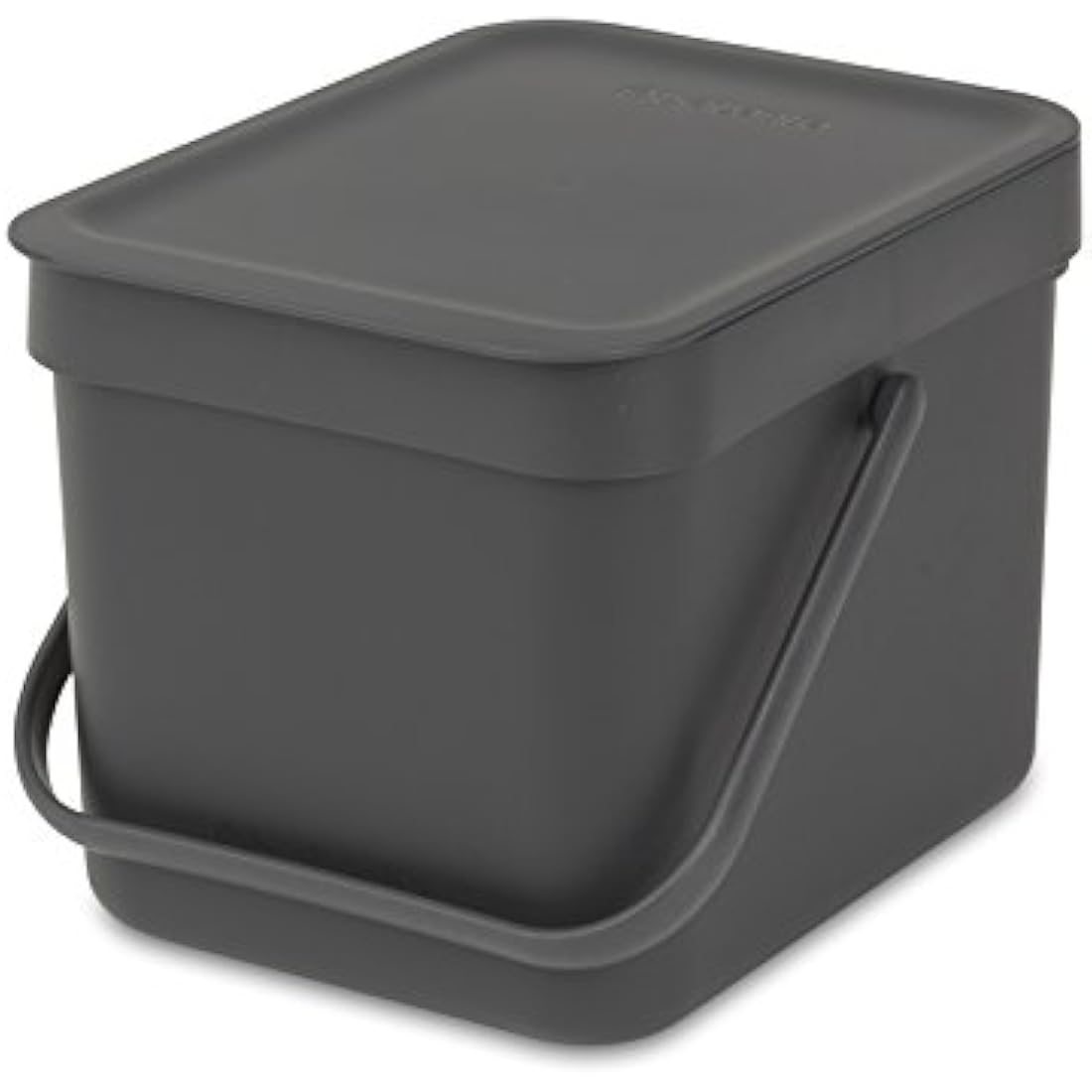 Brabantia Sort & Go Food Waste Bin (6L / Grey) Small Countertop Kitchen Compost Caddy with Handle & Removable Lid, Easy Clean, Fixtures included for Wall/Cupboard Mounting, Grey