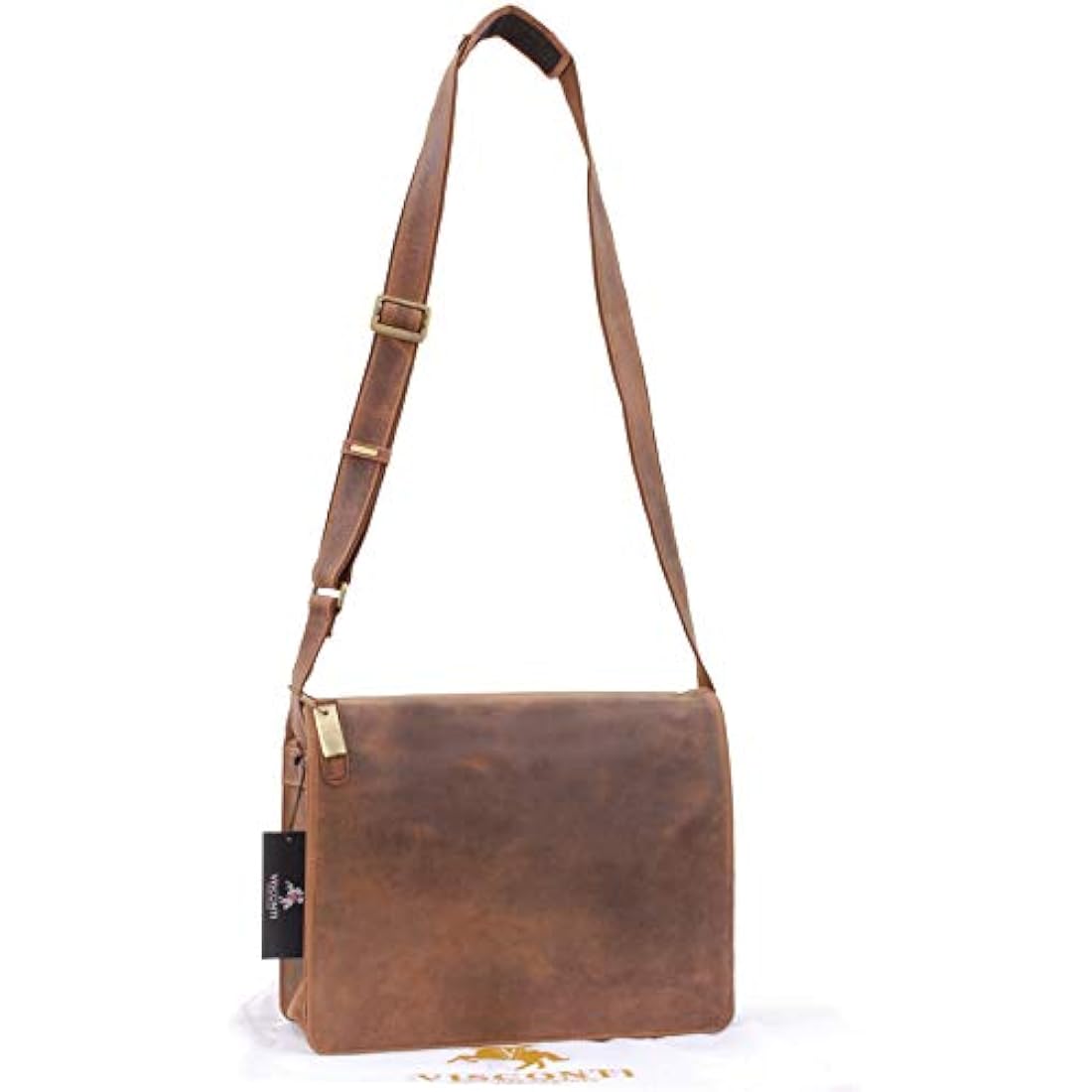VISCONTI - Leather Messenger Shoulder Bag For Men - Fits 13 to 14 Inch Laptop - Medium/Large Work Bag For A4 Notebooks - 18548 Harvard