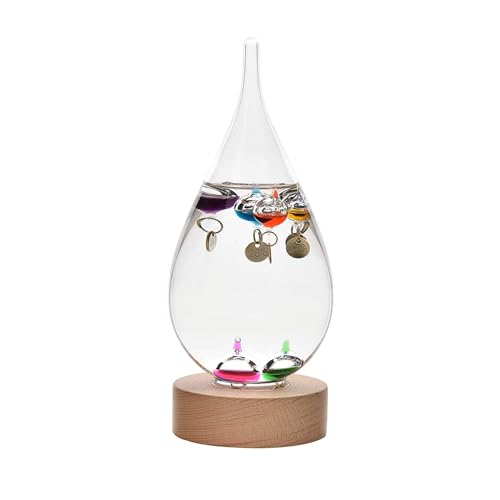 Widdop Tear Drop Design Galileo thermometer On Wood Stand