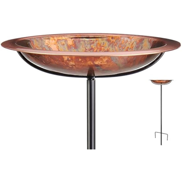 Good Directions Fired Copper Garden Pole Stake Style Ground Bird Bath, Small 13" Diameter