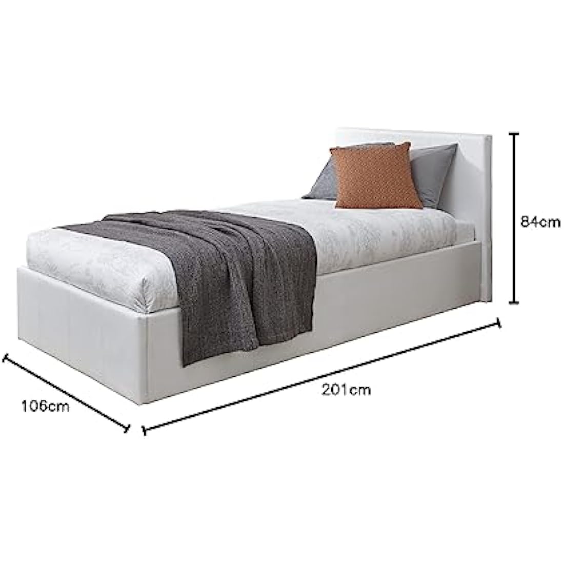 GFW Classic Leather Upholstered Ottoman Storage Bed With Gas End Lift & Under Bed Storage, Single, Faux Leather, White