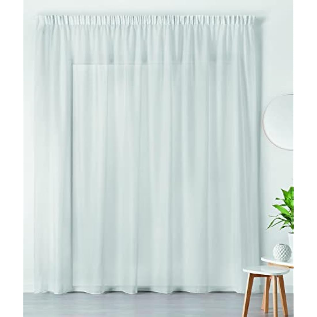 LINDER 0390/10/344 Large Net Curtain with Frilly Braid 300 x 240 cm Polyester/Linen White