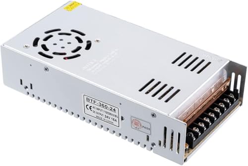 BTF-LIGHTING 24V 15A 360W Power Adapter Transformer Regulated Switch Power Supply AC110V-220V to DC24V 15A Converter LED Driver for LED Light Strip 3D