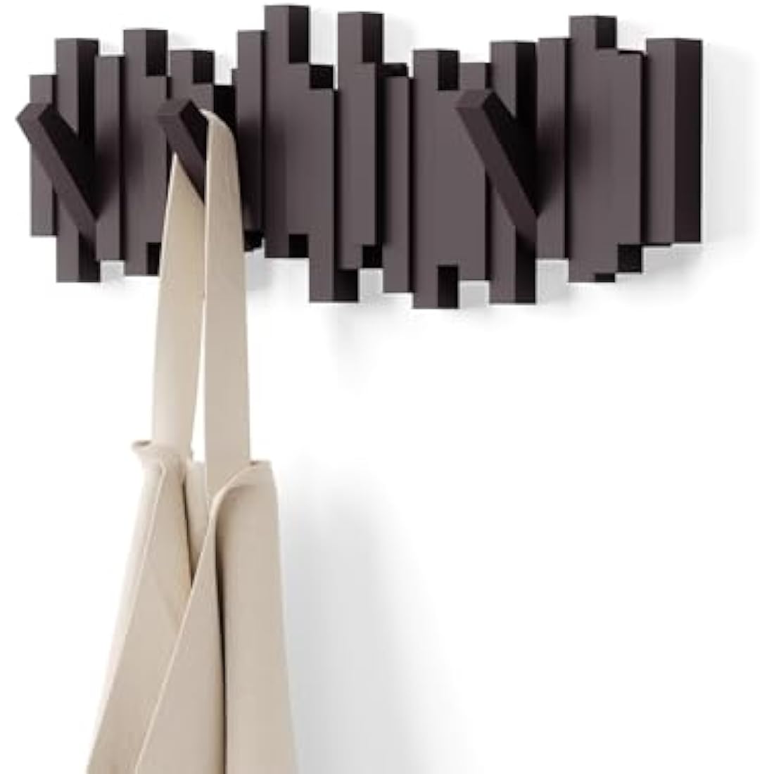 Umbra Sticks Multi Rack – Modern, Unique, Space-Saving Hanger with 5 Flip-Down Hooks for Hanging Coats, Scarves, Purses and More, Espresso, 19-1/2" x 7-1/4" x 1" h