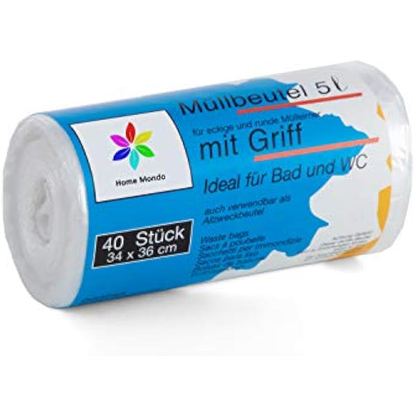 Sunmondo 3 x 40pcs 5L Bin Liners with Handle - Cosmetic, Size 34x36cm, 120pcs