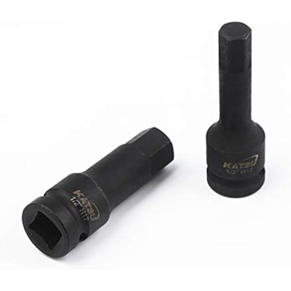 KATSU 1/2 Inch Drive Hex Allen Deep Impact Socket Set 8PCs 5-19mm Heavy Duty Metric Socket Bits, High Grade Chrome-Moly Steel, Automotive Trucks Tractors Engines Repairing Tool 420410