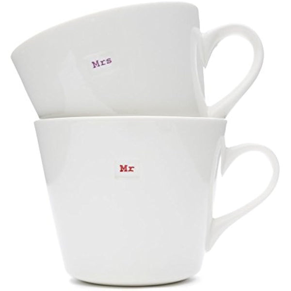 Keith Brymer Jones - Word Range - Medium Ceramic White Mug Pair - 350ml - Mr (red) & Mrs (Lilac)