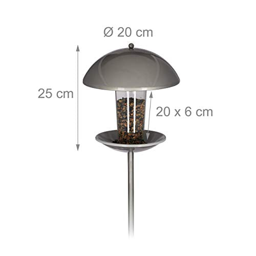 Relaxdays Bird Feeder, Birdhouse, Standing or Hanging Seed Dispenser, Garden & Balcony, H: 172 cm, Silver