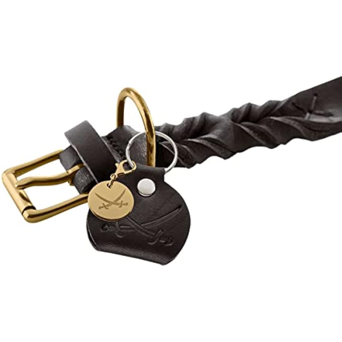 HUNTER SANSIBAR SOLID Leather Dog Collar Heavy Duty Grip Braided 50 (S-M) Black