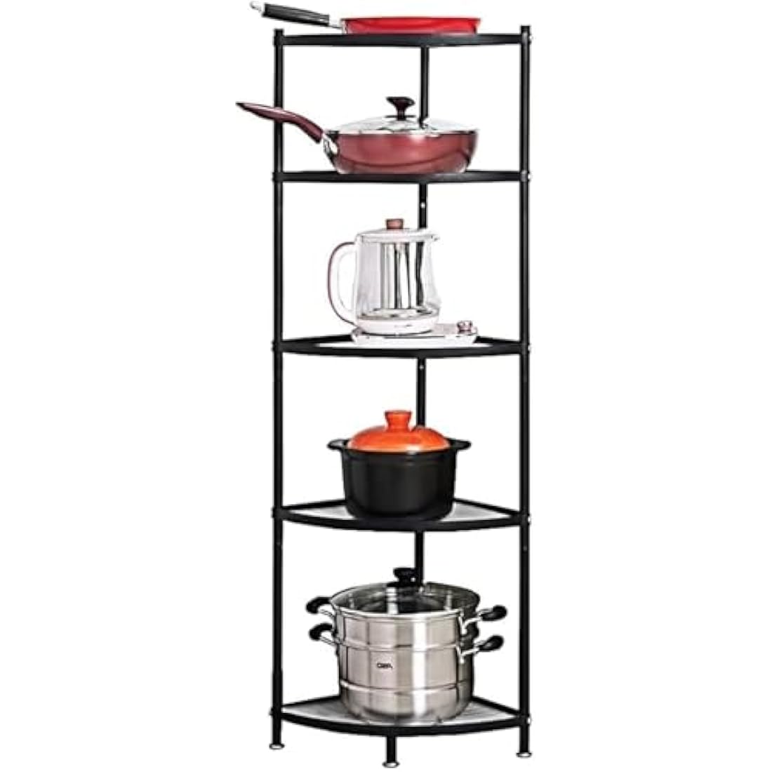 Baotkere Kitchen Corner Pot Rack, Stackable Multi Layer Free Standing Metal Shelf Stainless Steel Cookware Organizer, Height Adjustable Storage Countertop Holder