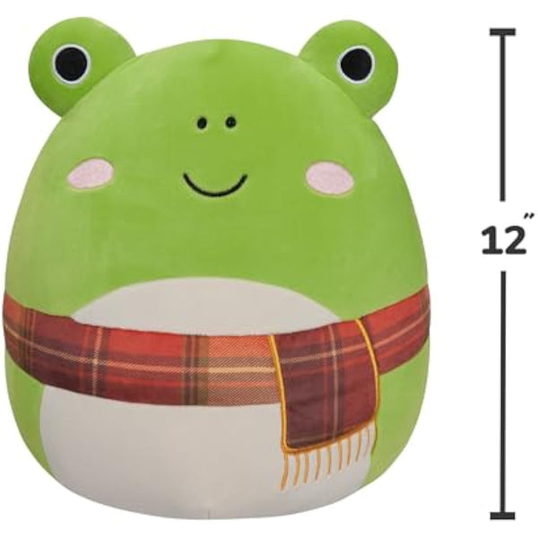 Original Squishmallows12-Inch Wendy the Green Frog With Plaid Scarf Medium-Sized Plush