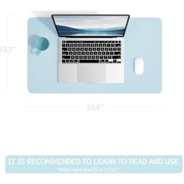 YSAGi Non-Slip Desk Pad, Waterproof PVC Leather Desk Table Protector, Ultra Thin Large Mouse Pad, Easy Clean Laptop Desk Writing Mat for Office Work/Home/Decor (60 x 35 cm, Light Blue)