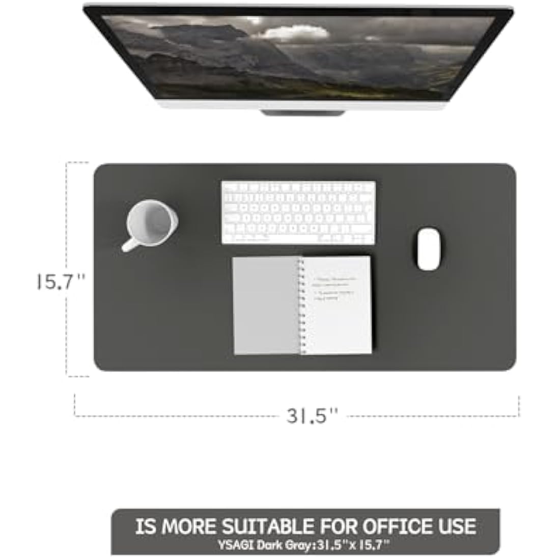 YSAGi Non-Slip Desk Pad, Waterproof PVC Leather Desk Table Protector, Ultra Thin Large Mouse Pad, Easy Clean Laptop Desk Writing Mat for Office Work/Home/Decor (80 x 40 cm, Dark Gray)