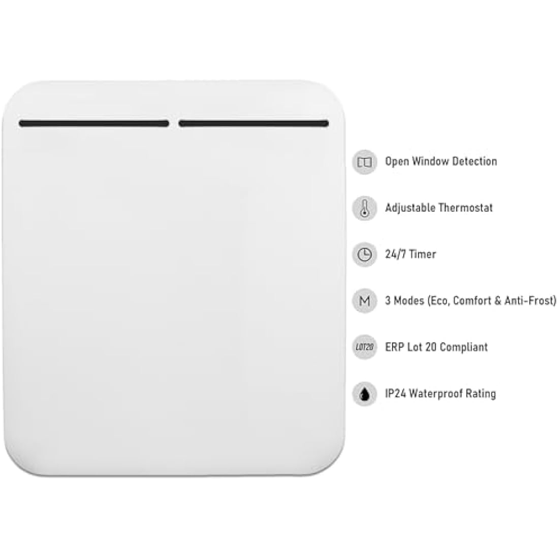 MYLEK Electric Panel Space Heater Radiator - Wall Mounted or Free Standing -Electric Energy Efficient, Open Window Detection, Thermostat, Timer, Anti Frost, Bathroom IP24, ERP Lot20 (500W White)