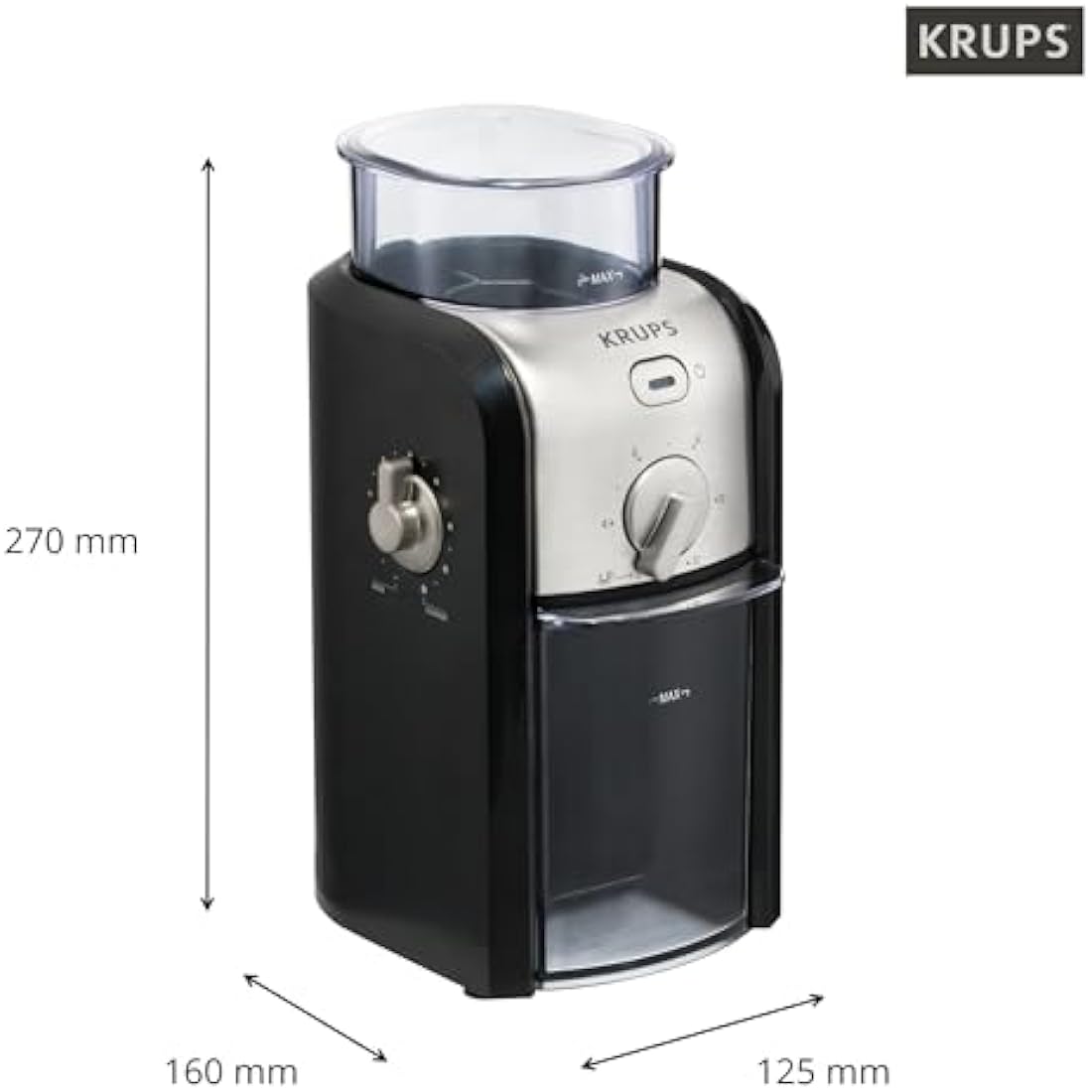 Krups Expert Burr, Automatic Coffee Grinder, Easy Clean, black&silver, GVX231