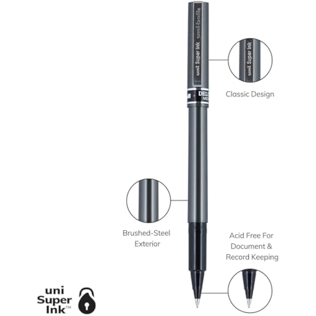 uni-ball - Deluxe Roller Ball Stick Waterproof Pen, Black Ink, Micro - Dozen by Uni-ball