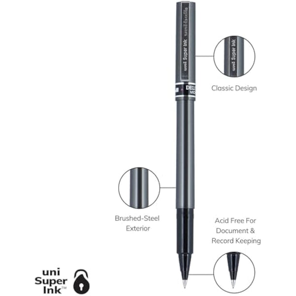 uni-ball - Deluxe Roller Ball Stick Waterproof Pen, Black Ink, Micro - Dozen by Uni-ball