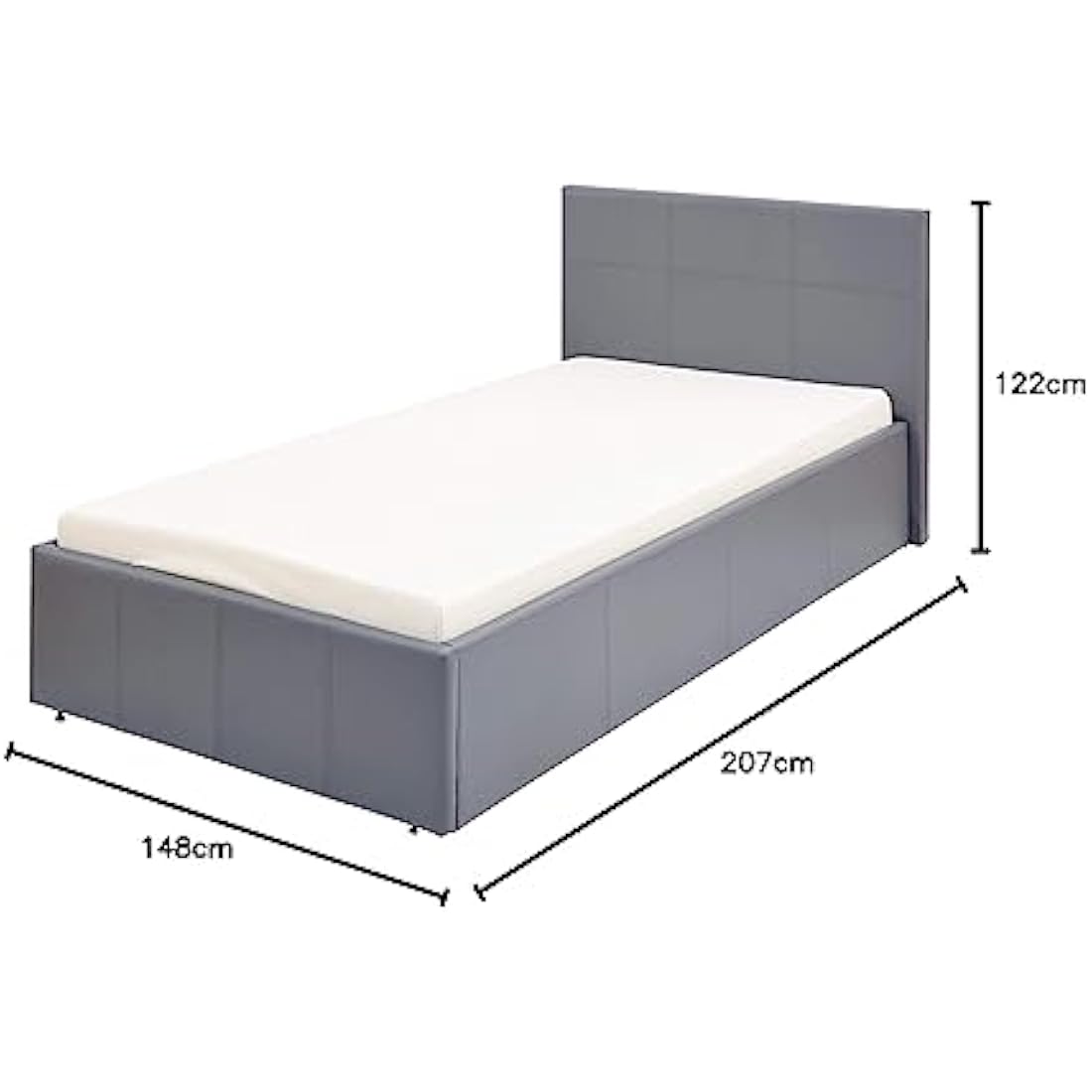 GFW Classic Leather Upholstered Ottoman Storage Bed With Gas End Lift & Under Bed Storage, Small Double, Faux Leather, Grey