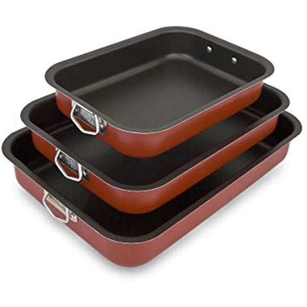 Menax - Non Stick Deep Roasting Oven Baking Tins Trays - Roasting Pan - 3 Piece Set