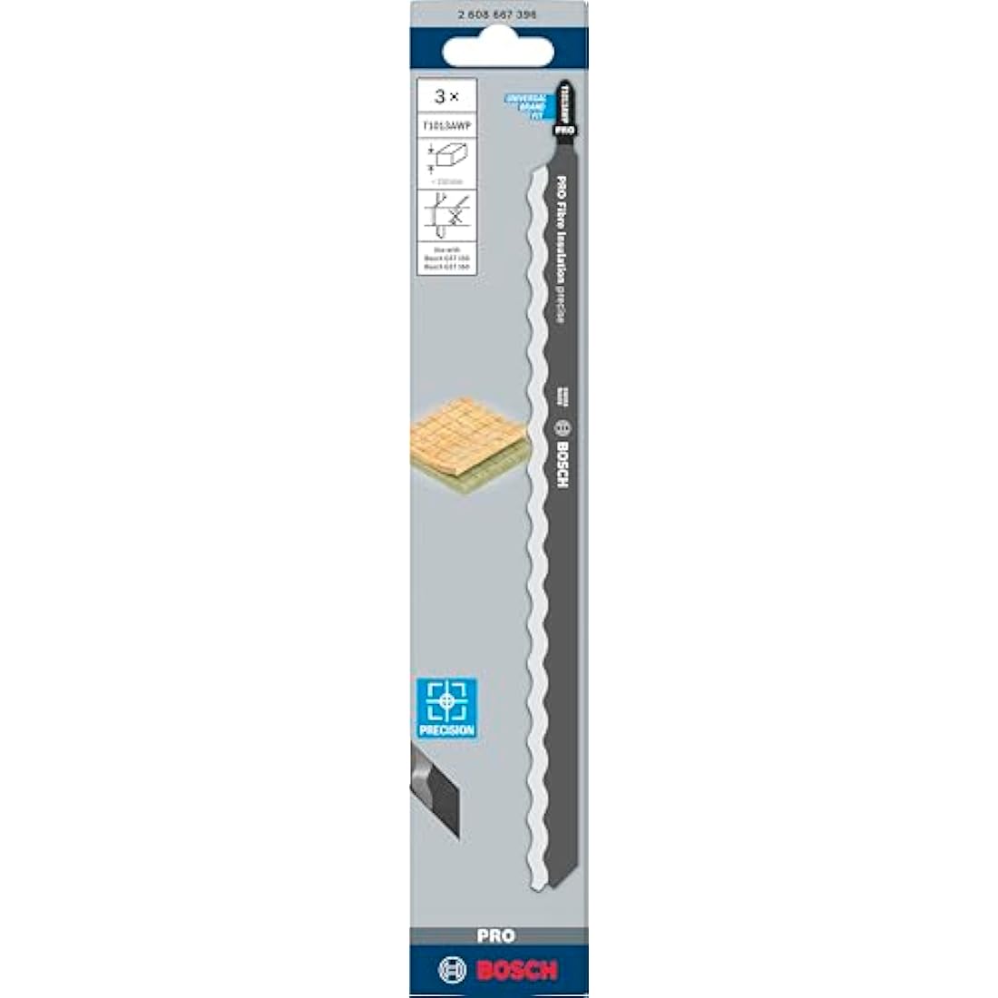 Bosch 3x PRO Fibre Insulation Precise T1013AWP Jigsaw Blade (for Mineral Wool, Mineral Wool, Length 250 mm, Professional Accessory Jigsaw)