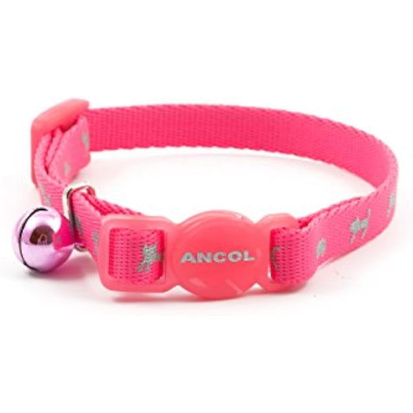 Ancol Hi-Vis Safety Kitten Collar Neon Pink Reflective Adjustable Break Away Buckle Light Bell Low Light Visibility Pet Safety Neckband One Size