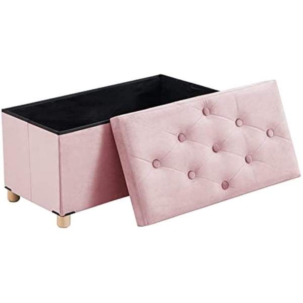 BRIAN & DANY Ottoman Storage Box with 4 Wood Legs, Velvet Storage Ottoman for Living Room, Pink, 76 x 38 x 38 cm